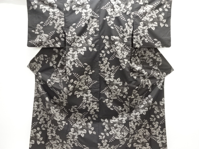 JAPANESE KIMONO / ANTIQUE KIMONO / SILK / DOROZOME / TSUMUGI / WOVEN LEAVES
